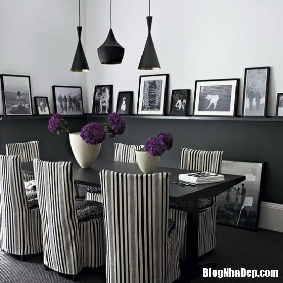 Hai tông màu trắng đen đầy sang trọng cho không gian phòng ăn